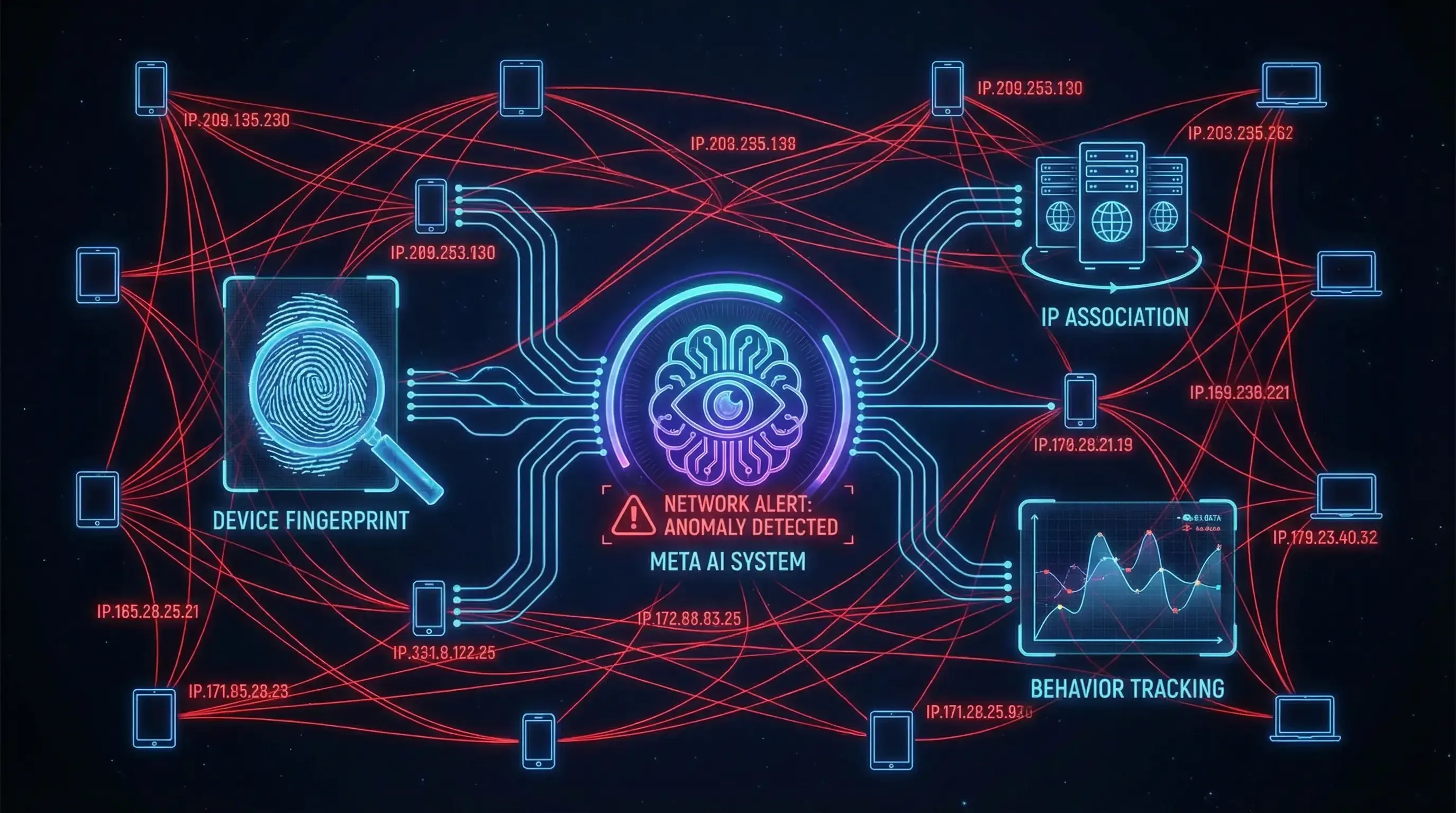 Control de riesgos de Meta WhatsApp - Huella digital del dispositivo, asociación de IP, seguimiento de comportamiento IA