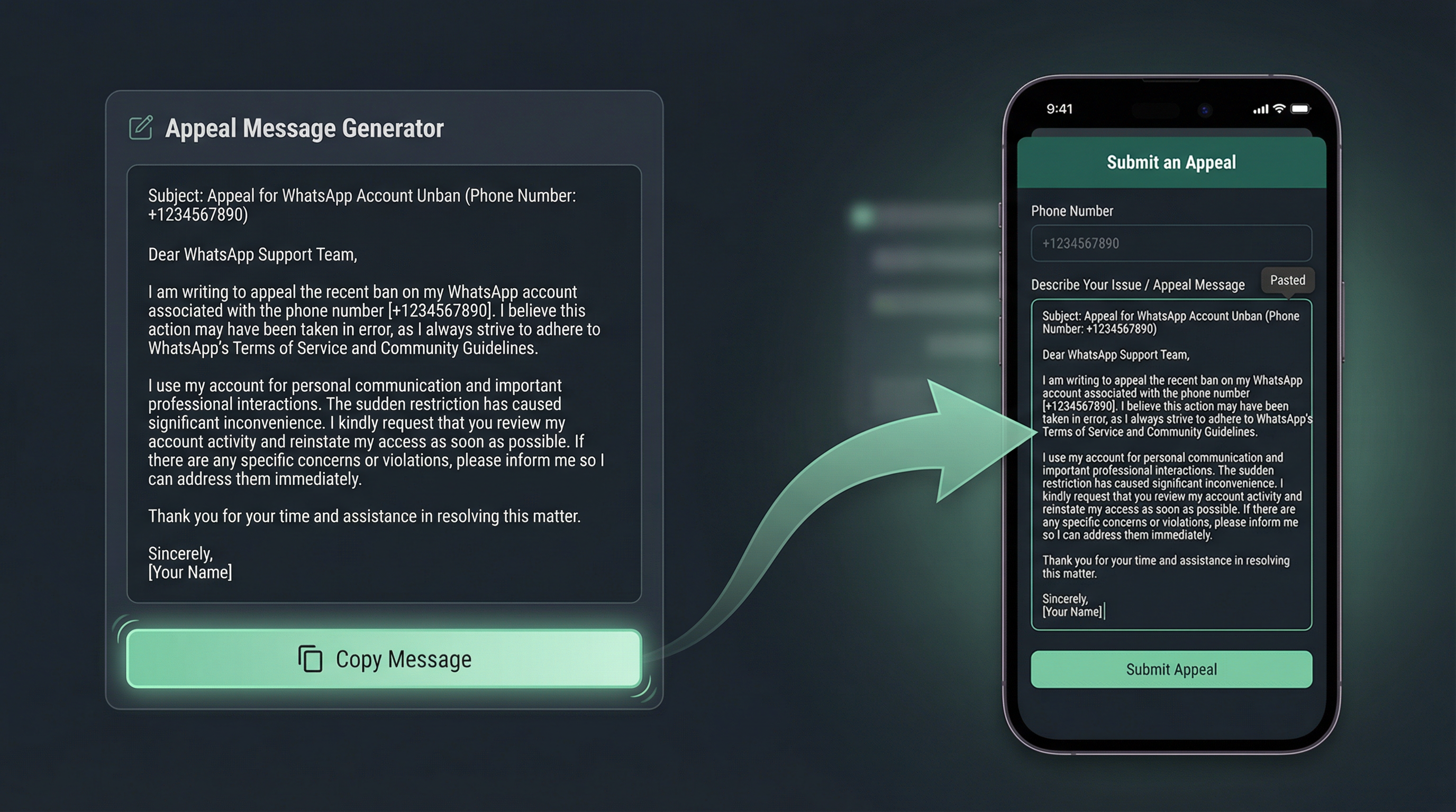 Submit WhatsApp ban appeal message