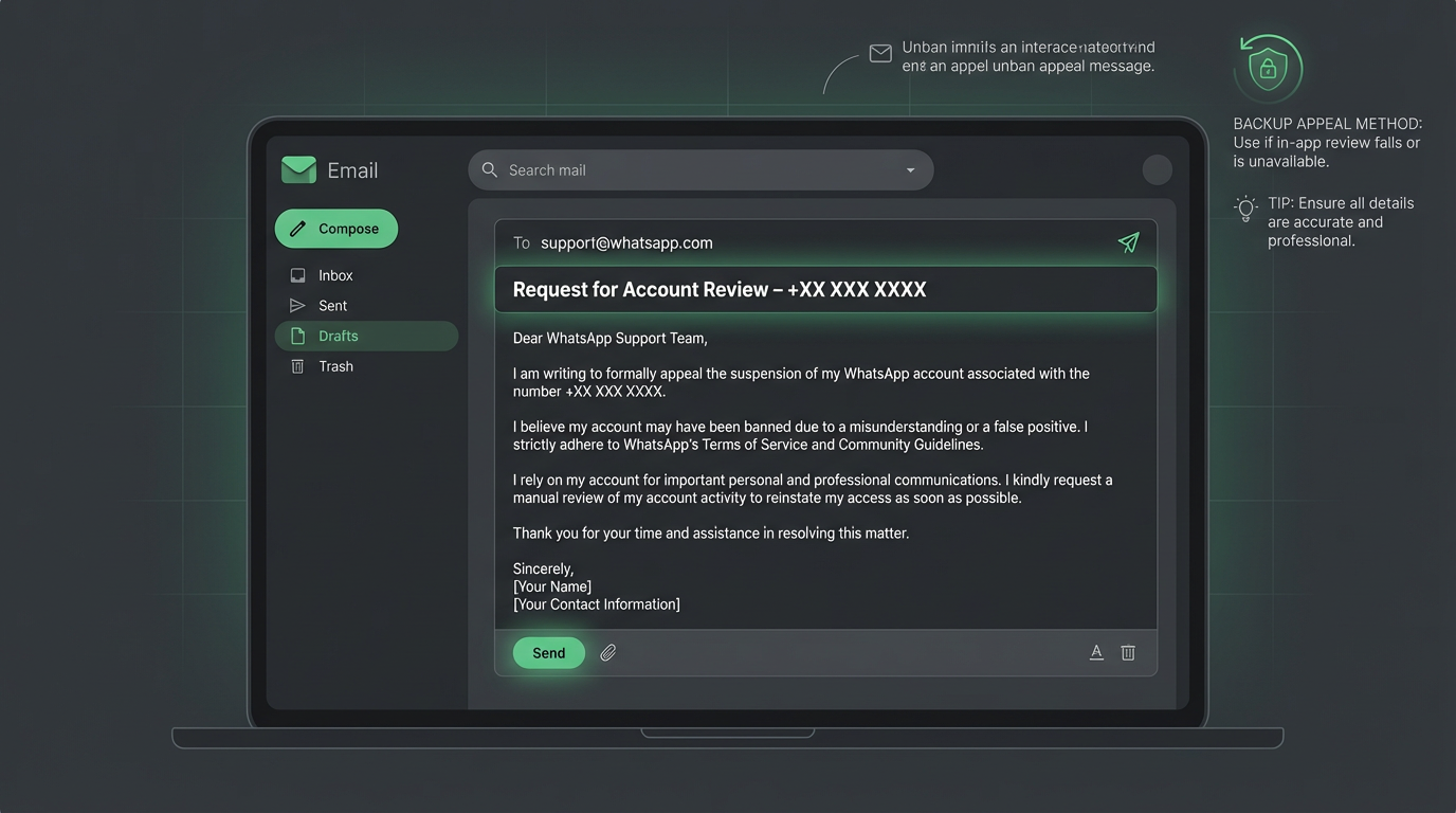 WhatsApp ban appeal via email support